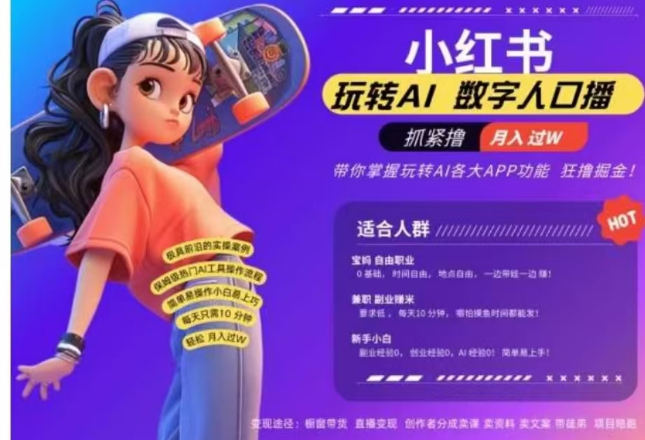 小红书数字人暴力起号，AI改写文案，流量火爆月入破W轻松拿捏，再也不用费劲录口播-小白资源网
