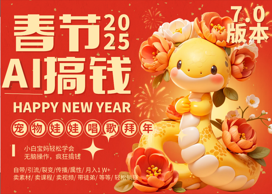AI春节搞钱7.0升级版 蝴蝶号超火爆萌宠唱歌拜年  AI一键制作 批量出内容   春节做轻松躺赚 每日轻松十分钟  月赚米1W+  抓紧冲！可做视频 可卖素材只带小白和宝妈！-小白资源网