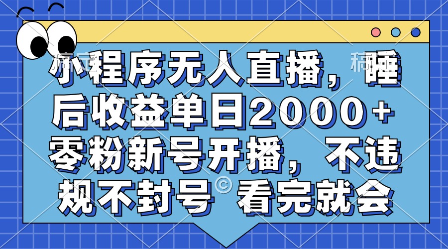 小程序无人直播，睡后收益单日2000+ 零粉新号开播，不违规不封号 看完就会-小白资源网