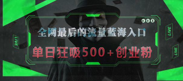 全网最后的流量蓝海入口,半小时引流50+创业粉,单日狂吸500+创业粉-小白资源网