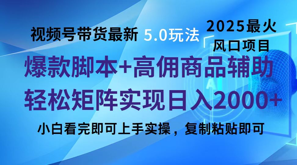 视频号带货最新5.0玩法,作品制作简单,当天起号,复制粘贴,脚本辅助,轻松矩阵日入2000+-小白资源网