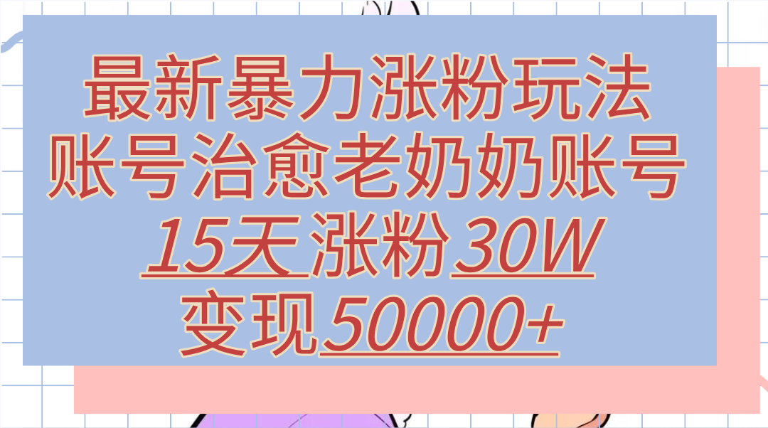 最新暴力涨粉玩法，治愈老奶奶账号，15天涨粉30W，变现50000+【揭秘】-小白资源网