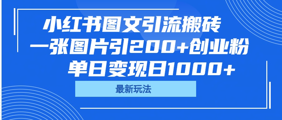 小红书图文引流搬砖，一张图片引200+创业粉，单日变现日1000+-小白资源网