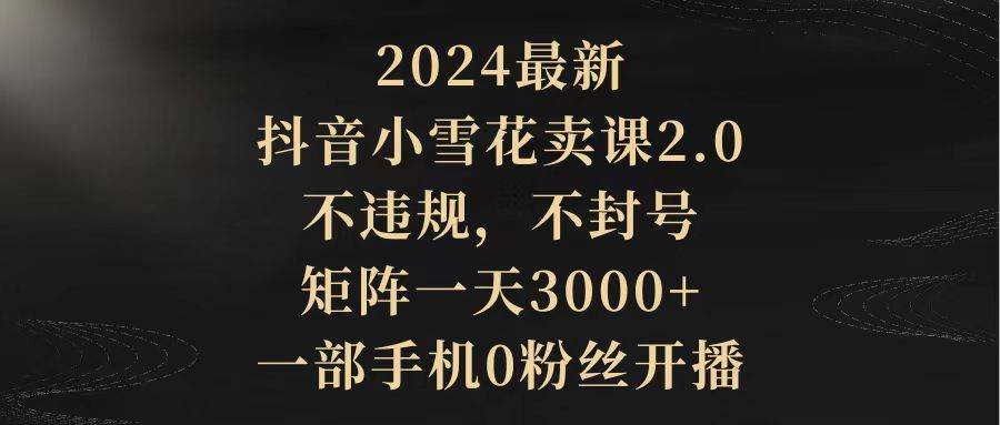 2024最新抖音小雪花卖课2.0 不违规 不封号 矩阵一天3000+一部手机0粉丝开播-小白资源网