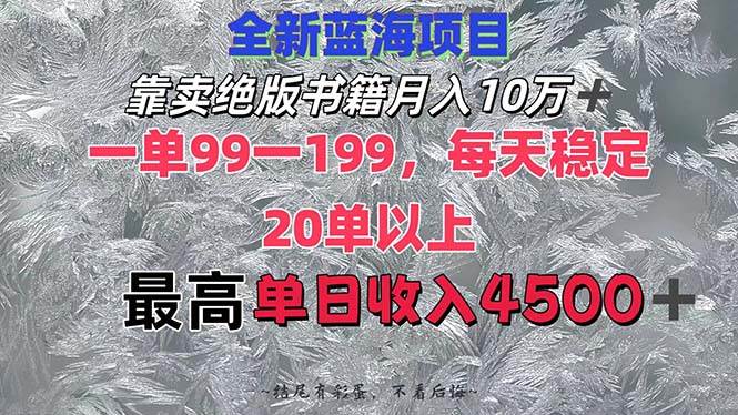 靠卖绝版书籍月入10W+,一单99-199，一天平均20单以上，最高收益日入4500+-小白资源网