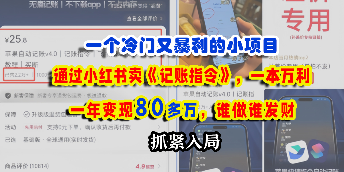 一个冷门又暴利的小项目,通过小红书卖《记账指令》,一本万利,一年变现80多万,谁做谁发财-小白资源网