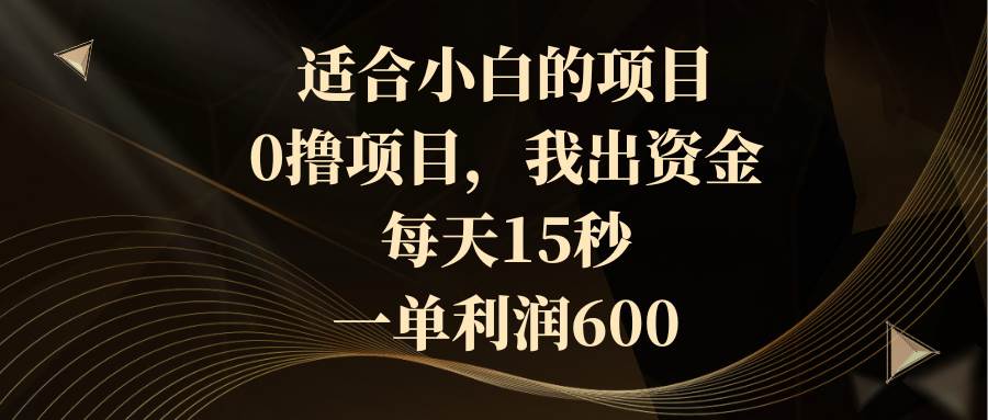 适合小白的项目，0撸项目，我出资金，每天15秒，一单利润600-小白资源网