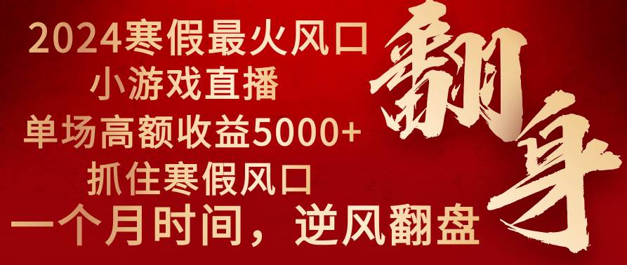2024年最火寒假风口项目 小游戏直播 单场收益5000+抓住风口 一个月直接提车-小白资源网