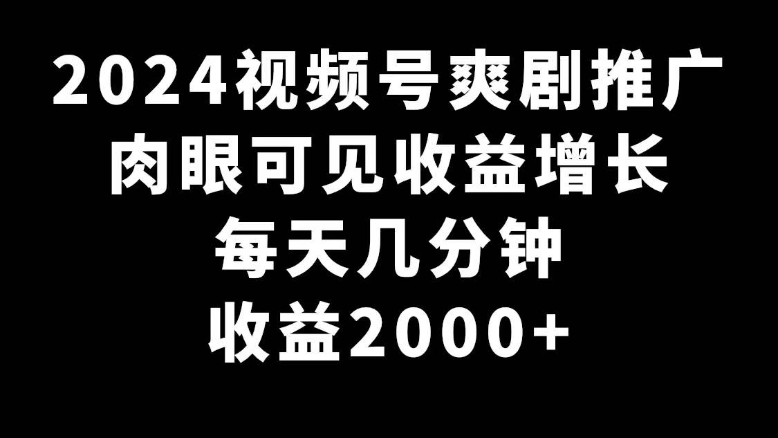 2024视频号爽剧推广，肉眼可见的收益增长，每天几分钟收益2000+-小白资源网
