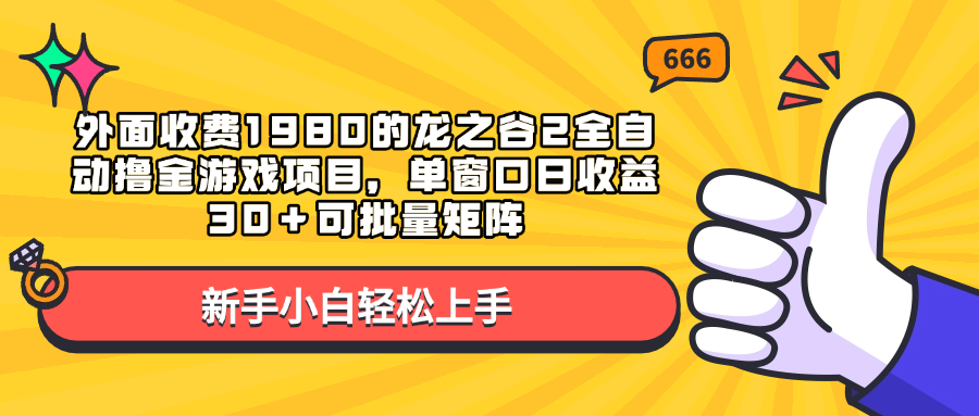 外面收费1980的龙之谷2全自动撸金游戏项目，单窗口日收益30＋可批量矩阵-小白资源网