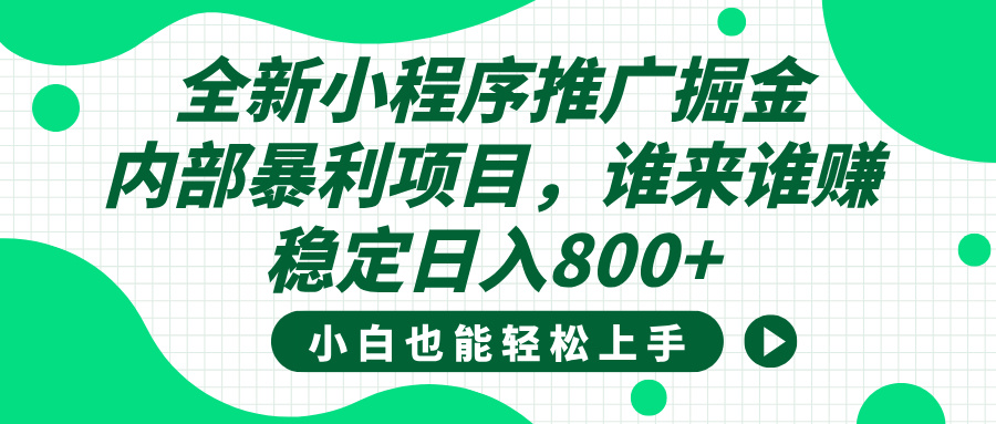 全新小程序推广掘金，内部暴利项目，小白轻松上手，稳定日入800+-小白资源网