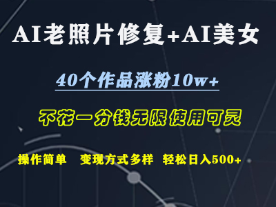 AI老照片修复+AI美女玩发  40个作品涨粉10w+  不花一分钱使用可灵  操作简单  变现方式多样话   轻松日去500+-小白资源网