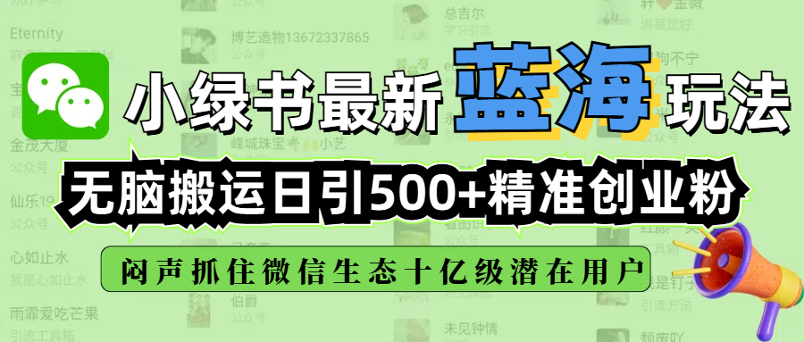小绿书最新蓝海玩法，无脑搬运日引500+精准创业粉，闷声抓住微信生态十亿级潜在用户-小白资源网