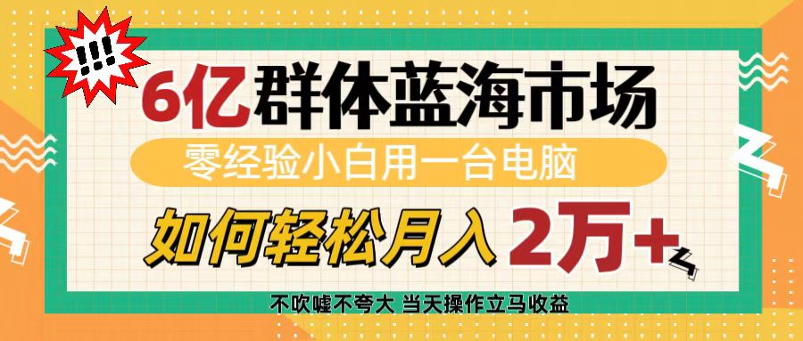 6亿群体蓝海市场,零经验小白用一台电脑,如何轻松月入2万+-小白资源网