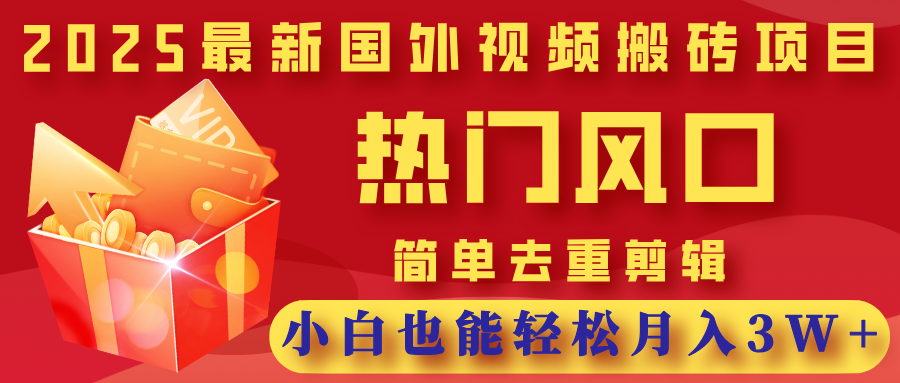 2025最新国外视频搬砖项目，热门风口，简单去重剪辑，小白也能轻松月入3W+-小白资源网