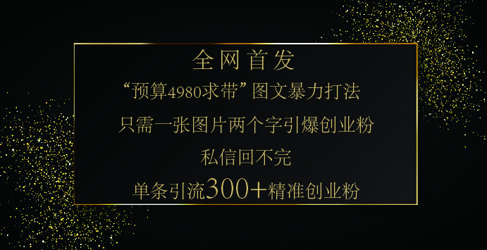 小红书，“预算 4980 带我飞” 的神奇图片引流法，堪称涨粉核武器！只需一张图，就能单条笔记凭借此方法，轻松引流 300 + 精准创业粉！-小白资源网