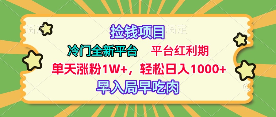 冷门全新捡钱平台，当天涨粉1W+，日入1000+，傻瓜无脑操作-小白资源网