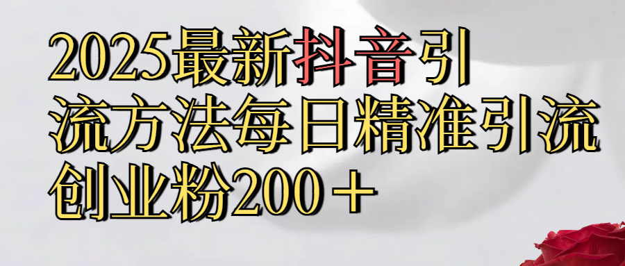 2025最新,抖音引流,方法每日精准引流创业粉300＋-小白资源网