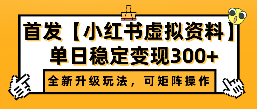 首发【小红书虚拟资料】全新升级玩法,可矩阵操作,单日稳定变现300+-小白资源网