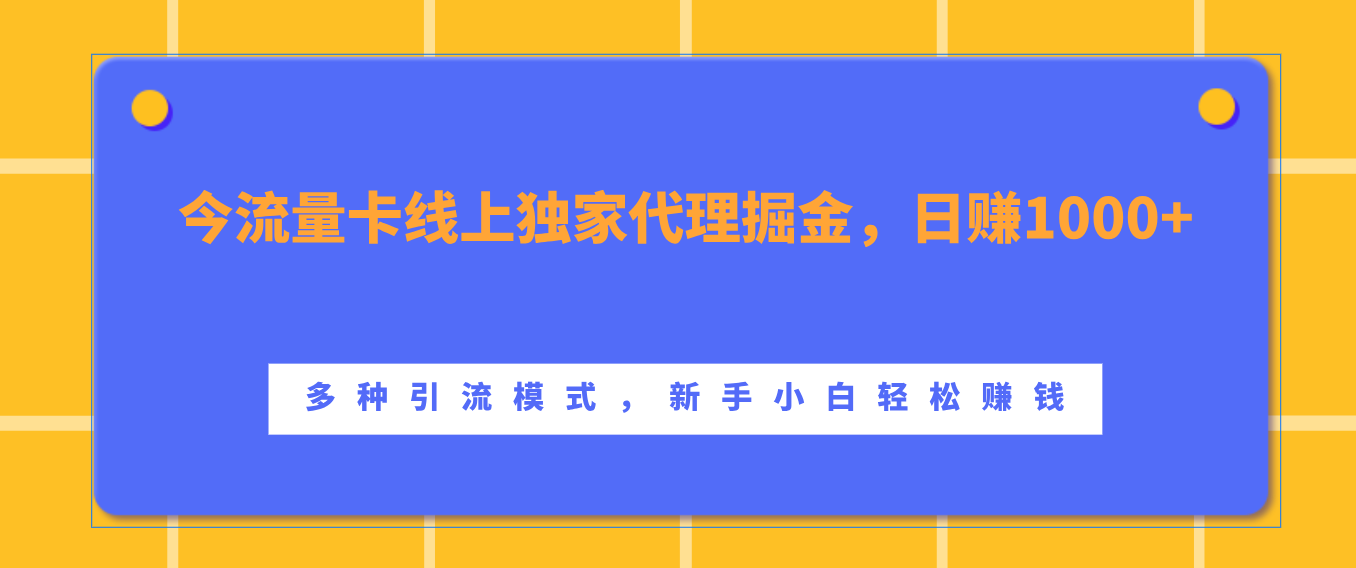 流量卡线上独家代理掘金，日赚1000+ ，多种引流模式，新手小白轻松赚钱-小白资源网