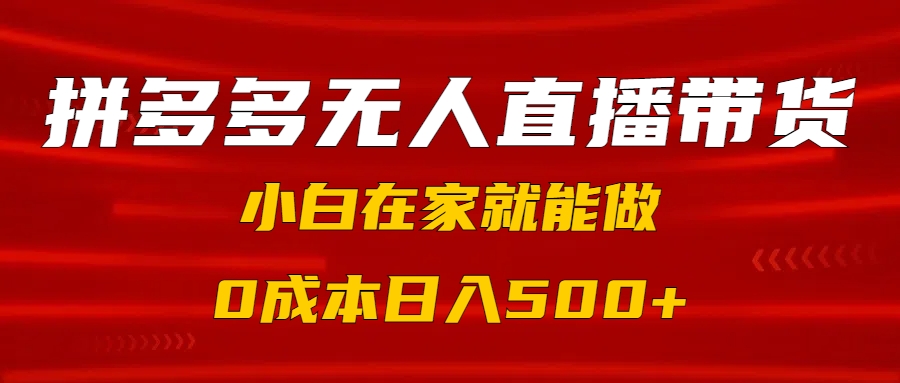 拼多多无人直播带货，小白在家就能做，0成本日入500+-小白资源网