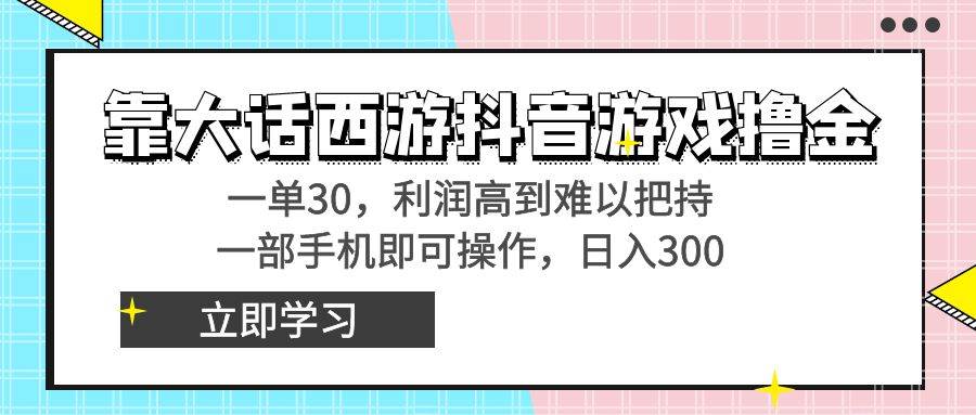 靠大话西游抖音游戏撸金，一单30，利润高到难以把持，一部手机即可操作-小白资源网