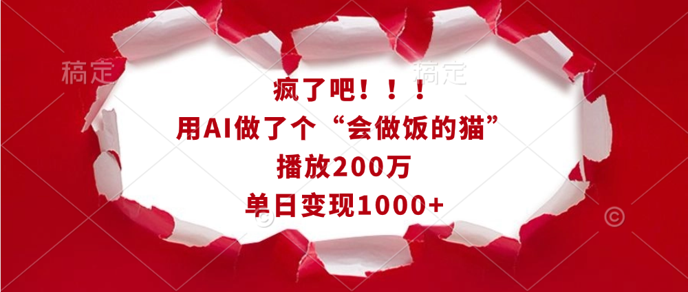 疯了吧！！！用AI做了个“会做饭的猫”，播放200万，单日变现1000+-小白资源网