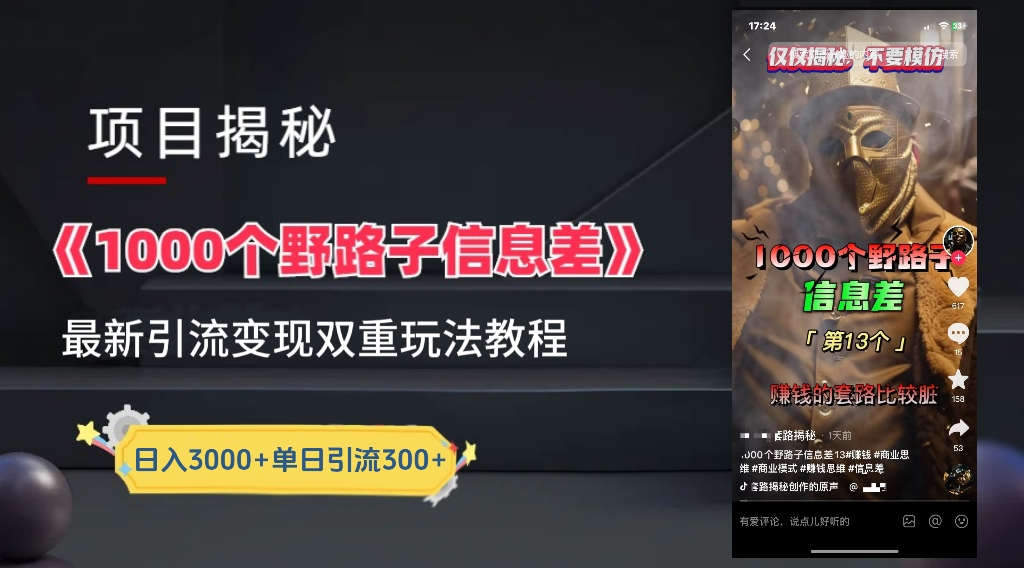 最新一千个野路子信息差玩法教程如何变现＋引流的玩法具体拆解！！！-小白资源网