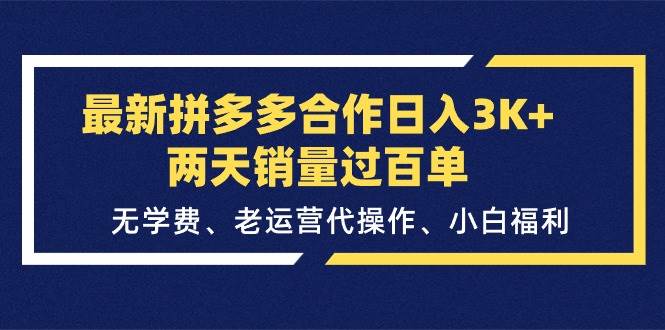 最新拼多多合作日入3K+两天销量过百单，无学费、老运营代操作、小白福利-小白资源网