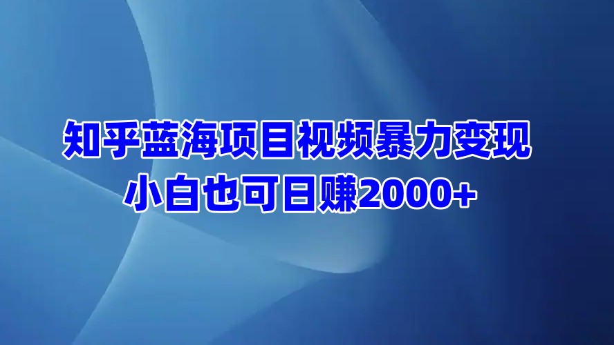 知乎蓝海项目视频暴力变现  小白也可日赚2000+-小白资源网