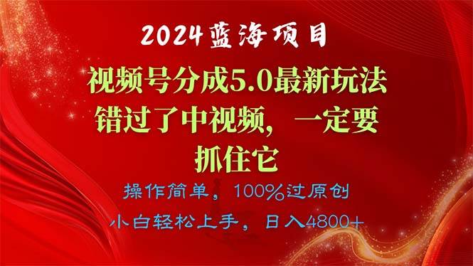 2024蓝海项目，视频号分成计划5.0最新玩法，错过了中视频，一定要抓住…-小白资源网