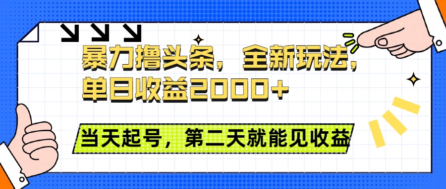暴力撸头条全新玩法，单日收益2000+，小白也能无脑操作，当天起号，第二天见收益-小白资源网