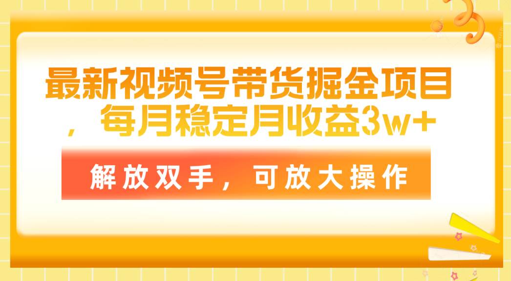 最新视频号带货掘金项目，每月稳定月收益3w+，解放双手，可放大操作-小白资源网