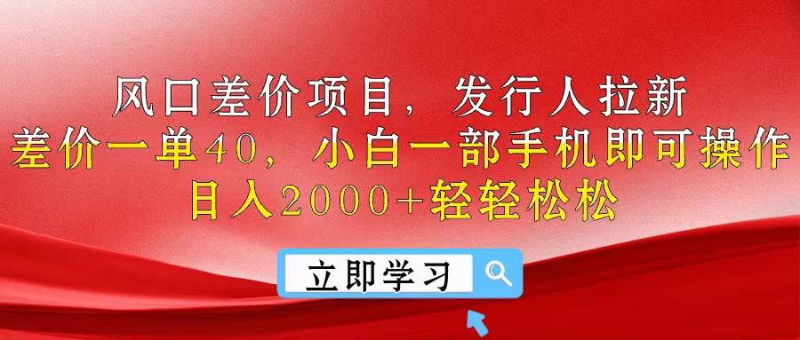 风口差价项目，发行人拉新，差价一单40，小白一部手机即可操作，日入20…-小白资源网