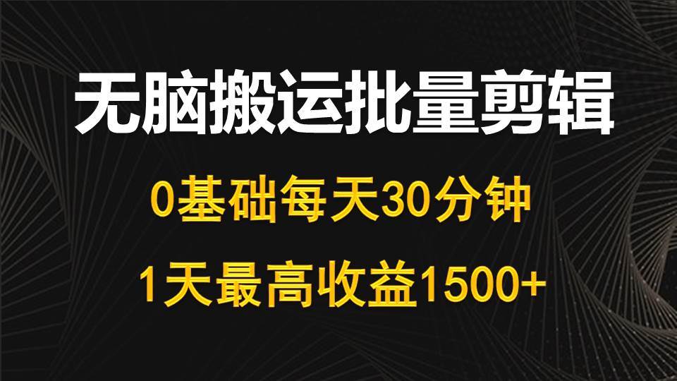 每天30分钟，0基础无脑搬运批量剪辑，1天最高收益1500+-小白资源网