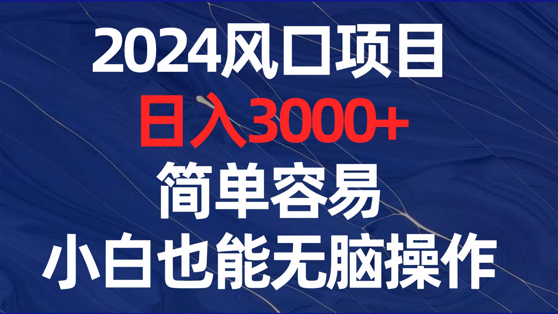 2024风口项目，日入3000+，简单容易，小白也能无脑操作-小白资源网