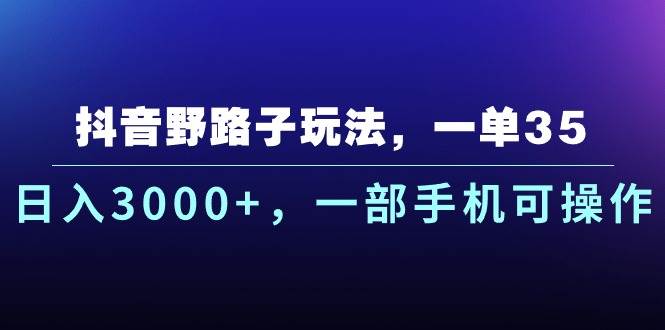 抖音野路子玩法，一单35.日入3000+，一部手机可操作-小白资源网
