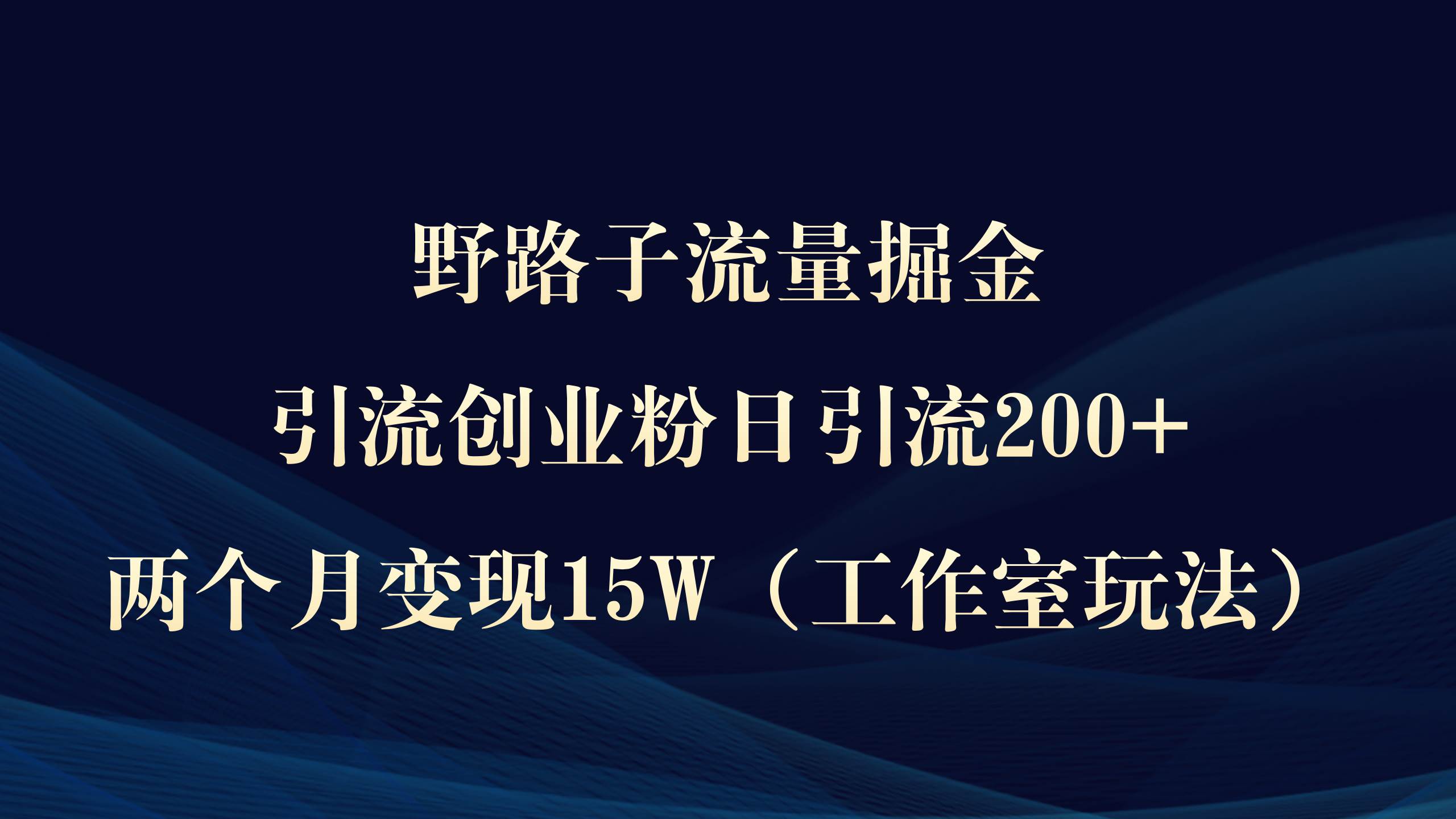 野路子流量掘金，引流创业粉日引流200+，两个月变现15W（工作室玩法））-小白资源网
