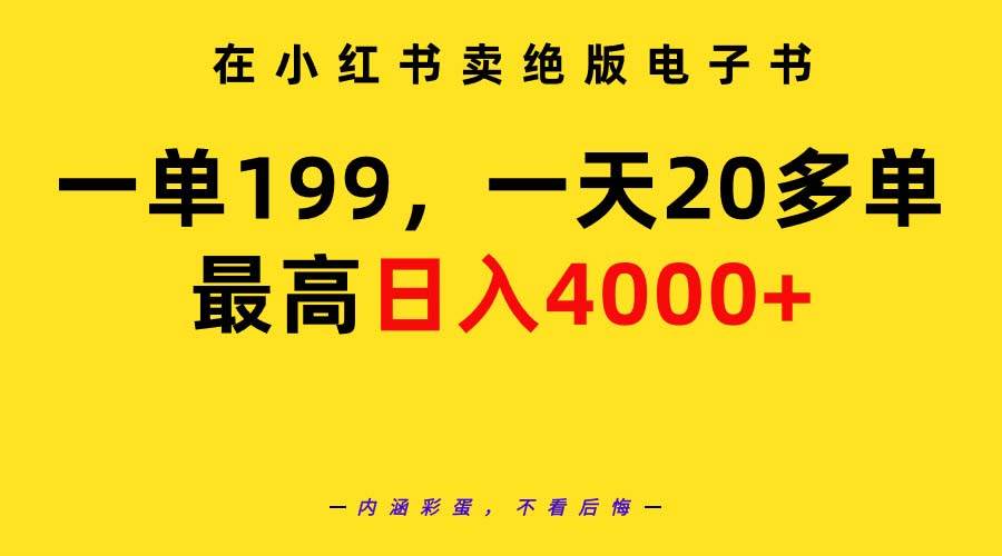 在小红书卖绝版电子书，一单199 一天最多搞20多单，最高日入4000+教程+资料-小白资源网
