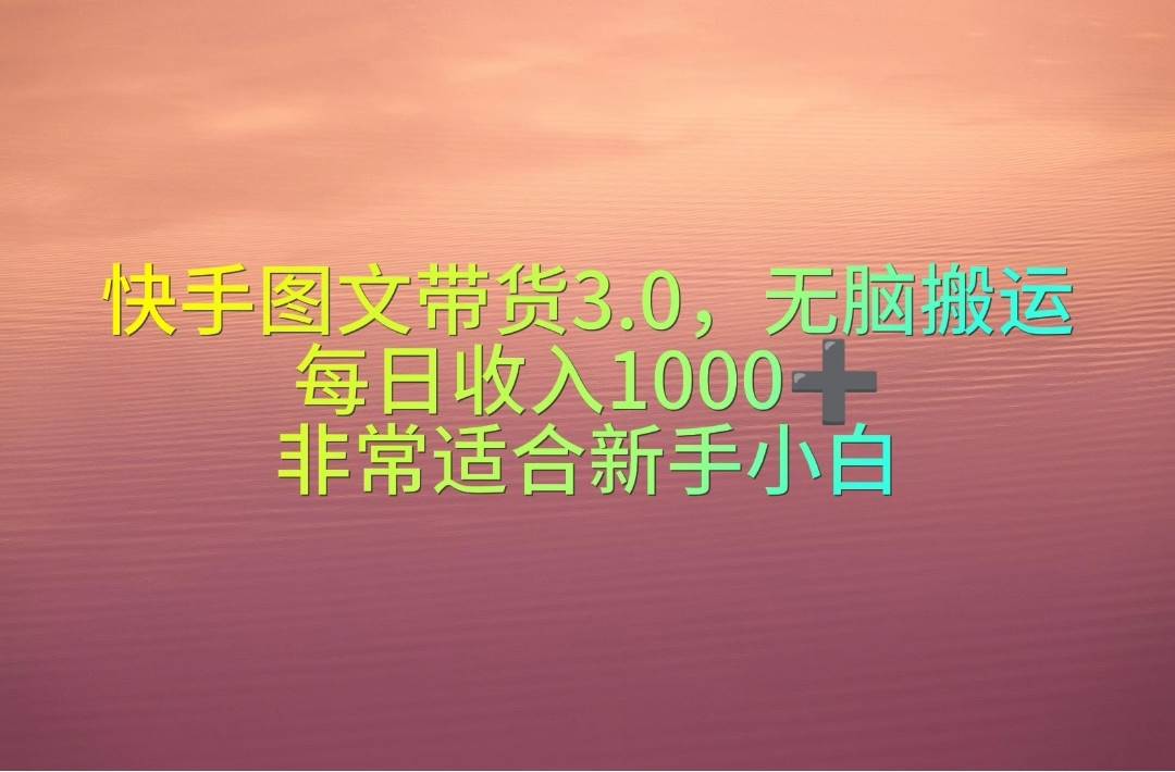 快手图文带货3.0，无脑搬运，每日收入1000＋，非常适合新手小白-小白资源网