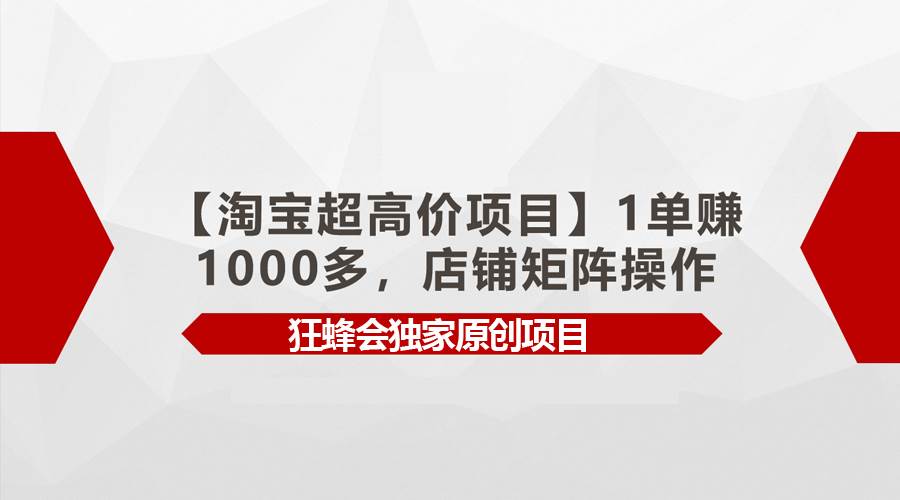 【淘宝超高价项目】1单赚1000多，店铺矩阵操作-小白资源网