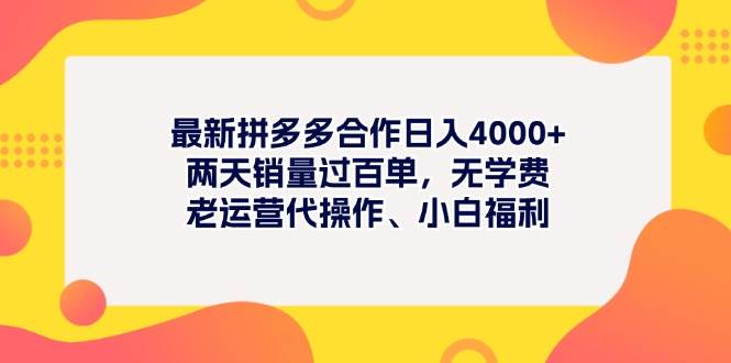 最新拼多多项目日入4000+两天销量过百单，无学费、老运营代操作、小白福利-小白资源网