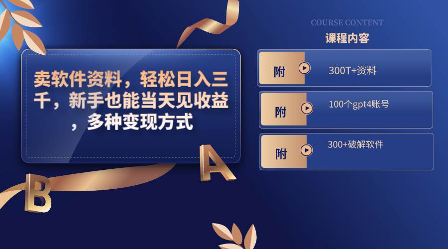 卖软件资料，轻松日入三千，新手也能当天见收益，多种变现方式，（附300T+资料，100个gpt4账号，300+破解软件）-小白资源网