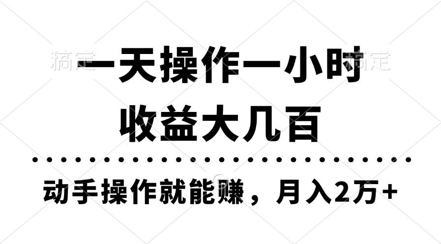 一天操作一小时，收益大几百，动手操作就能赚，月入2万+教学-小白资源网