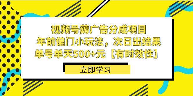视频号薅广告分成项目，年前偏门小玩法，次日出结果，单号单天500+元【有时效性】-小白资源网