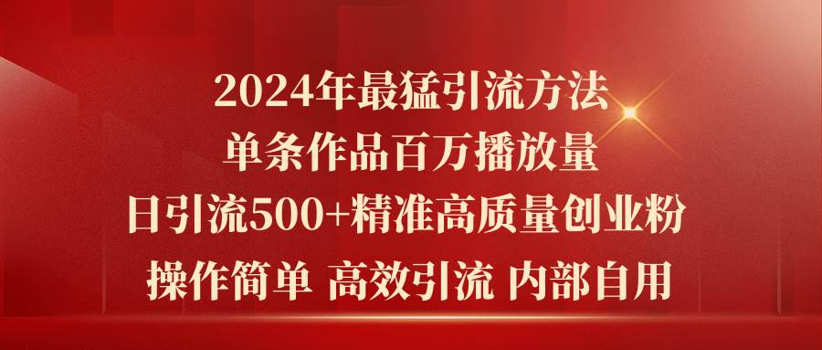 2024年最猛暴力引流方法，单条作品百万播放 单日引流500+高质量精准创业粉-小白资源网