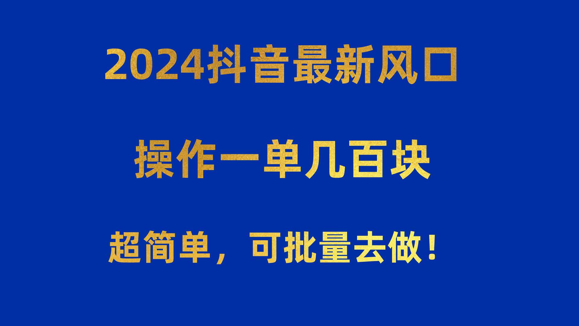 2024抖音最新风口！操作一单几百块！超简单，可批量去做！！！-小白资源网