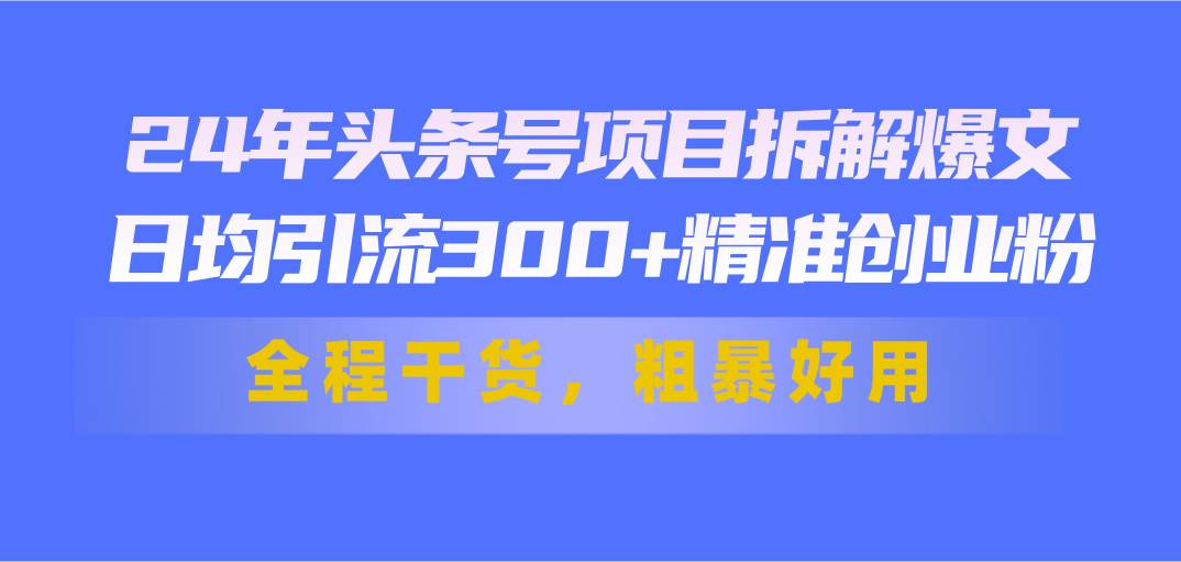 24年头条号项目拆解爆文，日均引流300+精准创业粉，全程干货，粗暴好用-小白资源网