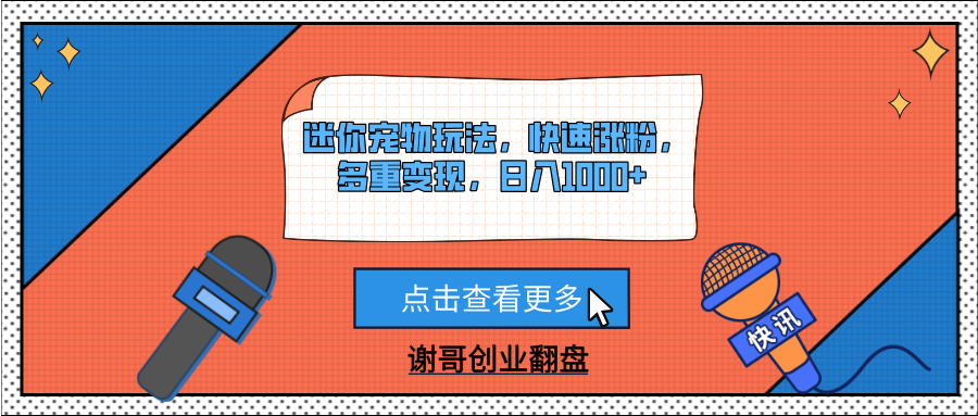 迷你宠物玩法，快速涨粉，多重变现，日入1000+-小白资源网