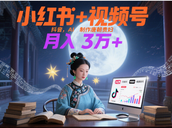小红书+视频号+抖音，AI轻松制作唐朝贵妇IP，毒鸡汤、励志、减肥瘦身、养生赛道轻松切入，每天30分钟，轻松产出N条，月入3万+ -小白资源网